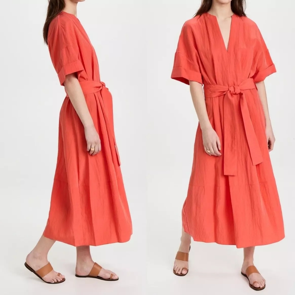 Vince Belted Tencel Lyocell-Blend Maxi Dress - Orange Size Large